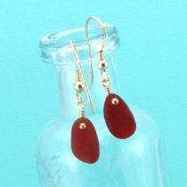 Regal Red Sea Glass Earrings. Gold Filled Earring Wires. Genuine Sea Glass. Ready for Fast, Free Shipping.
