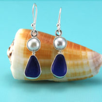 Cobalt Blue Sea Glass Earrings Bezel Set. Sterling Silver. Ready for Fast, Free Shipping.