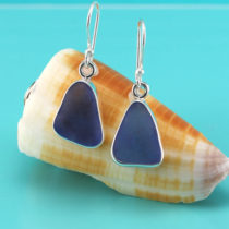 Cornflower Blue Sea Glass Earrings Bezel Set. Sterling Silver. Genuine, Rare Sea Glass. Ready For Fast, Free Shipping. One of a Kind.