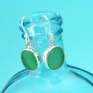 Luscious Lime Green Sea Glass Earrings. Bezel Set. Sterling Silver. Ready for Fast, Free Shipping.