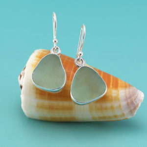 Sea Foam Sea Glass Earrings Bezel Set. Genuine. One of a Kind. Only One Pair Available. Ready for Fast, Free Shipping.