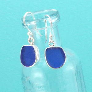 Chunky Cobalt Blue Sea Glass Earrings. Bezel Set in Sterling Silver. Genuine Sea Glass. Ready for Fast, Free Shipping.