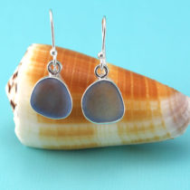 Cornflower Blue Sea Glass Earrings Bezel Set. Genuine Sea Glass. Sterling Silver. Ready for Fast, Free Shipping.