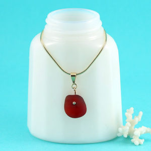 Red Sea Glass Pendant with Gold. Genuine Sea Glass. Ready for Fast, Free Shipping.
