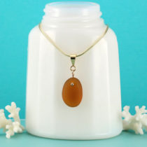 Amber Sea Glass Necklace with Gold. Genuine Sea Glass. Ready for Fast, Free Shipping.