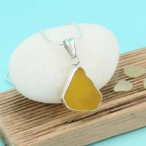 Yellow Sea Glass Necklace Bezel Set. Sterling Silver. Genuine, Ultra Rare Sea Glass. Ready for Fast, Free Shipping