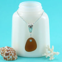 Amber Sea Glass Necklace. Genuine Sea Glass. Sterling Silver. Ready for Fast, Free Shipping.