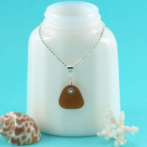 Amber Sea Glass Necklace. Sterling Silver. Genuine Sea Glass. Ready for Fast, Free Shipping.