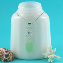 UV Green Sea Glass Necklace. Sterling Silver. Genuine Sea Glass. Rare Color. Ready for Fast, Free Shipping.