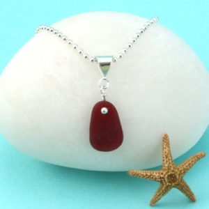 Regal Red Sea Glass Pendant Necklace. Genuine Sea Glass. One of a Kind. Ready for Fast, Free Shipping.