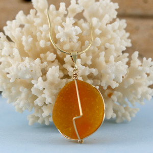 Rare Orange Sea Glass Necklace with Gold Necklace in your choice of necklace lengths.