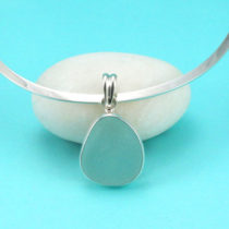 Aqua Sea Glass Necklace Bezel Set. Sterling Silver. Genuine Sea Glass. Ready for Fast Free Shipping.