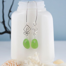 Lime Green Sea Glass Earrings Sterling Silver. This is the actual pair you will receive.