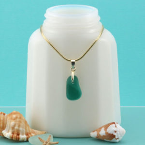 Teal Sea Glass Necklace with Gold. Your Choice of Necklace Length. Teal Sea Glass is from the UK. Genuine Sea Glass.