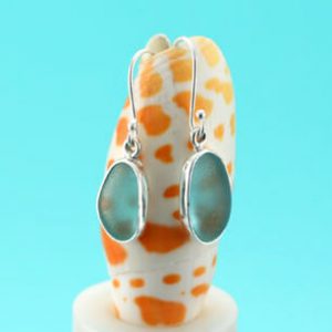 Deep Aqua Sea Glass Earrings Bezel Set