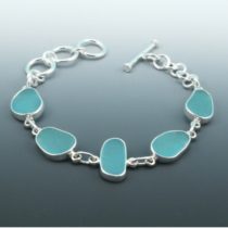 Aqua Sea Glass Bracelet. Bezel Set. Sterling Silver. Genuine Sea Glass. Ready For Fast, Free Shipping.