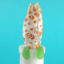 Lime Green Sea Glass Earrings with Silver Accent