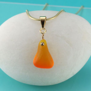 Orange Amberina Sea Glass Pendant with Gold