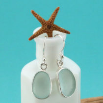Light Aqua Sea Glass Earrings Bezel Set. Sterling Silver. Genuine Sea Glass. Ready For Fast, Free Shipping.