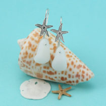 Milk Glass Sea Glass Starfish Earrings