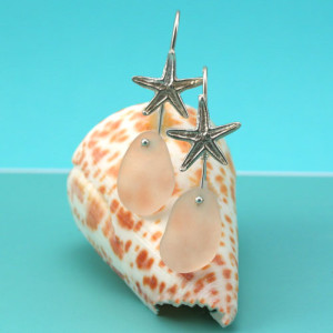 PInk Sea Glass Starfish Earrings. Sterling Silver. Genuine Sea Glass. Ready for Fast, Free Shipping.