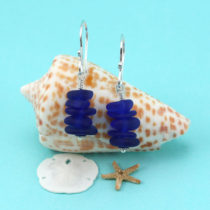 Cobalt Blue Sea Glass Stack Earrings. Sterling Silver. Genuine Sea Glass. One of a Kind. Ready for Fast, Free Shipping.