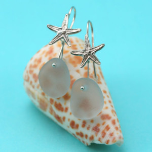 Gray Sea Glass Starfish Earrings. One of a Kind. Genuine Sea Glass. Sterling Silver. Ready for Fast, Free Shipping.