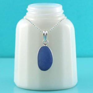 Cornflower Blue Sea Glass Pendant Bezel Set. Sterling Silver. Genuine Sea Glass. Rare Color. Ready for Fast, Free Shipping.