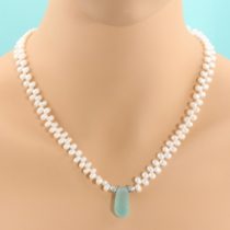 Aqua Sea Glass Necklace with Pearls. Genuine Sea Glass. Ready for Fast, Free Shipping.