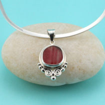 Red and White Multi Bezel Set in Sterling Silver