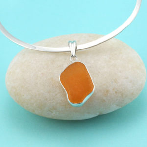 Orange Sea Glass Pendant Bezel Set in Sterling Silver with Sterling Necklace. Ultra rare. One of a Kind. Genuine Sea Glass. Ready for Fast, free shipping.
