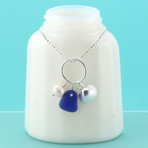Cobalt Blue Sea Glass Necklace Shell Charm