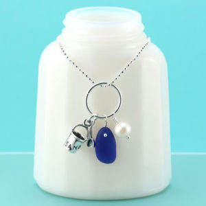 Cobalt Blue Sea Glass Necklace with Charm. Sterling Silver Necklace. Ready for Fast, Free Shipping.