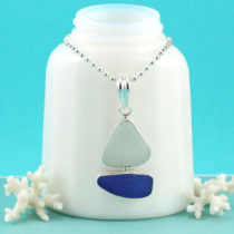 Sea Glass Necklace Sailboat Bezel Set in Sterling. Cobalt Blue Hull and White Sail. Ready for Fast, Free Shipping.