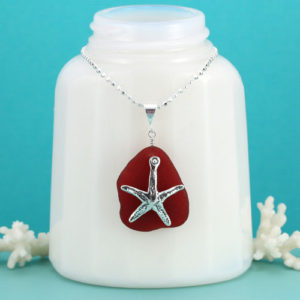 Red Sea Glass Pendant with Charm. Genuine Sea Glass. Rare Red Specimen. With Sterling Necklace. Ready For Fast, Free Shipping.
