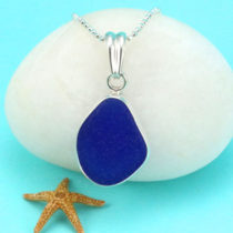 Rich Cobalt Blue Sea Glass Pendant Bezel Set. Sterling Silver. Genuine Sea Glass. Ready for Fast, Free Shipping.