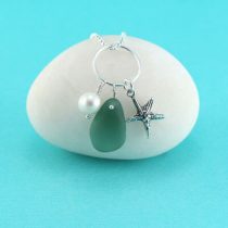 Teal Sea Glass Necklace with Pearl and Charm