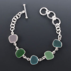 Rainbow Sea Glass Bracelet Bezel Set. Sterling Silver. Genuine Sea Glass. One of a Kind. Ready for Fast, Free Shipping.