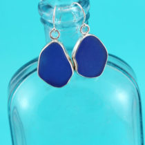Cobalt Blue Sea Glass Earrings Bezel Set. Sterling Silver. One of a Kind. Large Size. Genuine Sea Glass. Ready for Fast, Free Shipping.