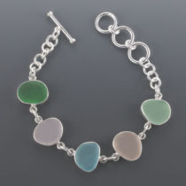 Colorful Sea Glass Bracelet Bezel Set. Sterling Silver. Genuine Sea Glass. One of a Kind. Ready for Fast, Free Shipping.