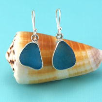 Turquoise Sea Glass Earrings Bezel Set. Sterling Silver. One of a Kind. Sea Glass From Puerto Rico. Ready for Fast, Free Shipping.