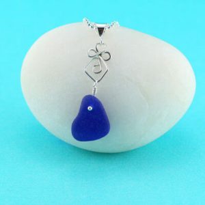 Cobalt Blue Sea Glass Pendant with Accent