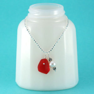 Red Mermaid's Tear Sea Glass Necklace. Genuine Sea Glass. Sterling Silver. One of a Kind. Ready for Fast, Free Shipping.