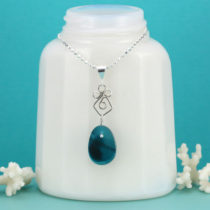 Teal Sea Glass Multi Pendant. Genuine UK Sea Glass. Sterling Silver. Ready for Fast, Free Shipping.