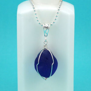 Cobalt Blue Sea Glass Pendant. Sterling Silver Wire Wrap and Necklace. Genuine Sea Glass Chunk from Nova Scotia. Ready for Fast, Free Shipping.