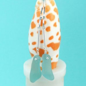 Long Deep Aqua Sea Glass Earrings