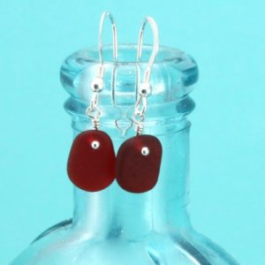 Cheery Red Sea Glass Earrings. Genuine Sea Glass. Sterling Silver. Ready for Fast, Free Shipping.