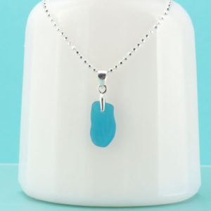 Small Turquoise Sea Glass Pendant. Sterling Silver. Ready for Fast, Free Shippinbg.
