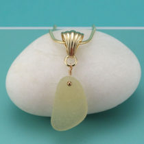 Golden Yellow Sea Glass Pendant. Genuine Sea Glass. Gold Over Sterling Silver Necklace. Ready for Fast, Free Shipping.
