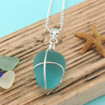 Deep Aqua Sea Glass Pendant. Sterling Silver. Genuine Sea Glass. Ready for Fast, Free Shipping.